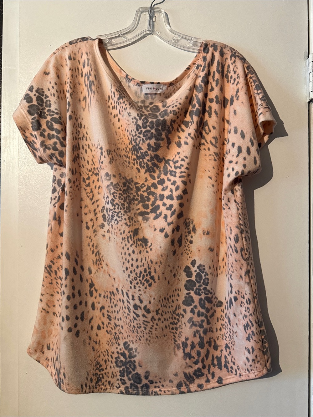 First Love Peach & Charcoal Leopard Print Short Sleeve Top